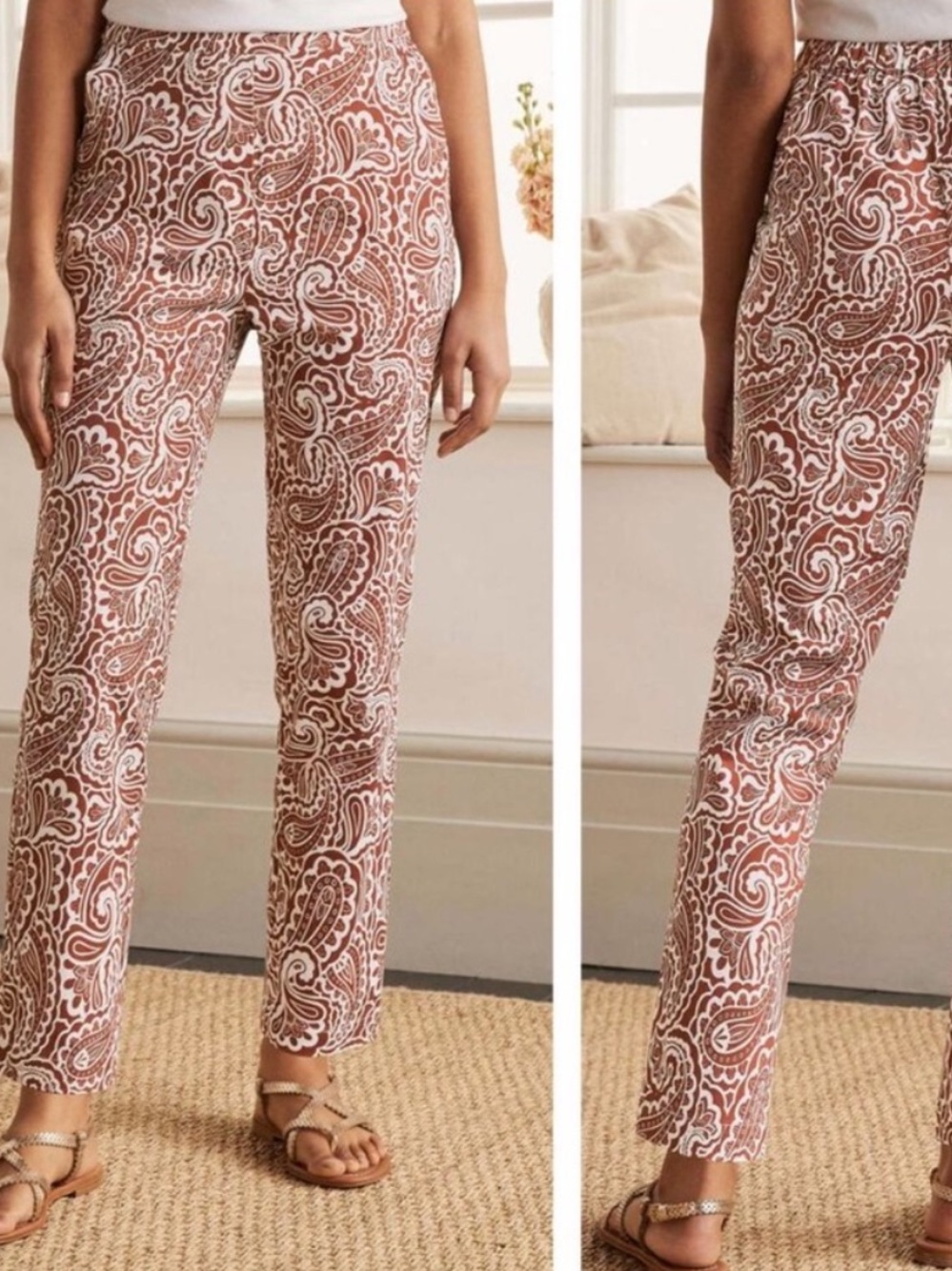 Boden Danby Pull On Trouser Pants in Red Oak Paisley Print 8R